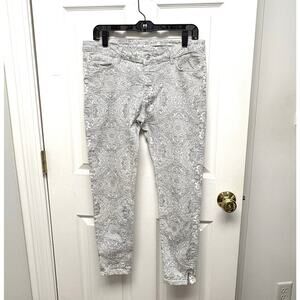 Zara Woman Jeans White with Black Paisley Pants Medium Rise, Slim Fit, Size 10